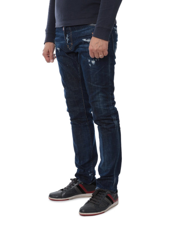DSQUARED2: straight leg jeans online - Canoe patch faded jeans