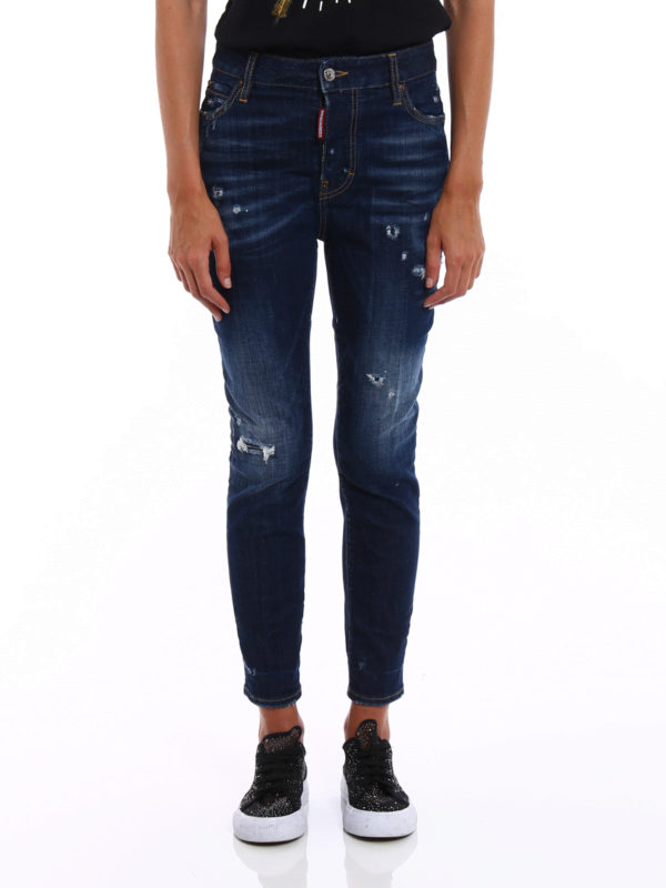 DSQUARED2: jeans dritti, a sigaretta online - Jeans Londean con macchie vernice
