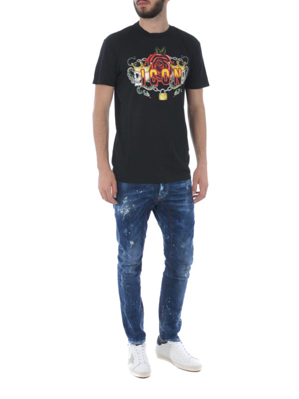 DSQUARED2: straight leg jeans online - Tidy Biker jeans with red stitchings