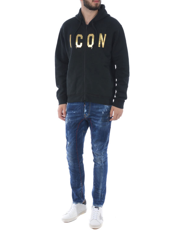 DSQUARED2: Felpe e maglie online - Felpa con cappuccio e stampa Icon dorata