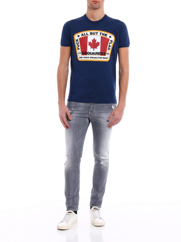 DSQUARED2: t-shirts online - Canada flag printed blue Tee
