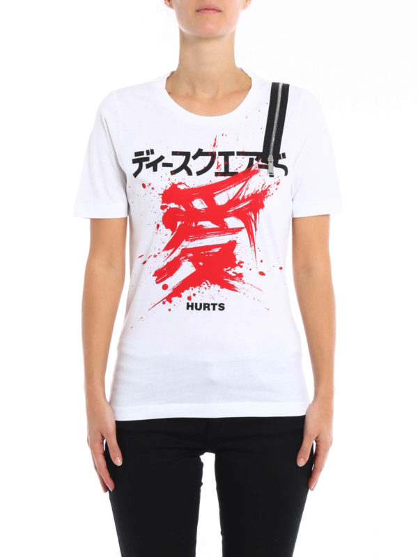DSQUARED2: t-shirt online - T-shirt stampa giapponese e zip