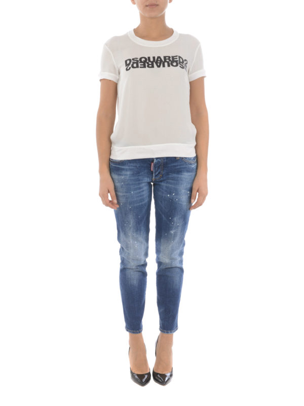 DSQUARED2: t-shirts online - Logo lettering print silk T-shirt