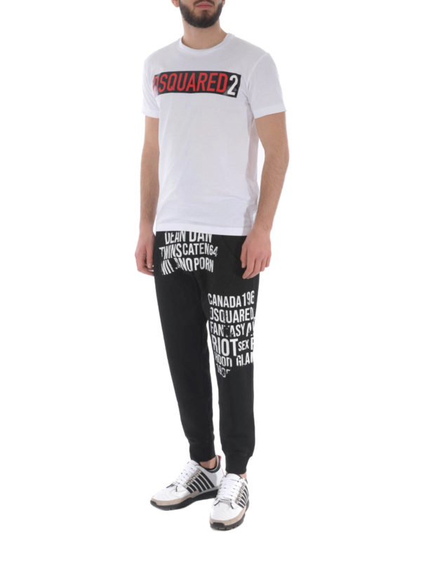 DSQUARED2: tracksuit bottoms online - Printed black jogging pants