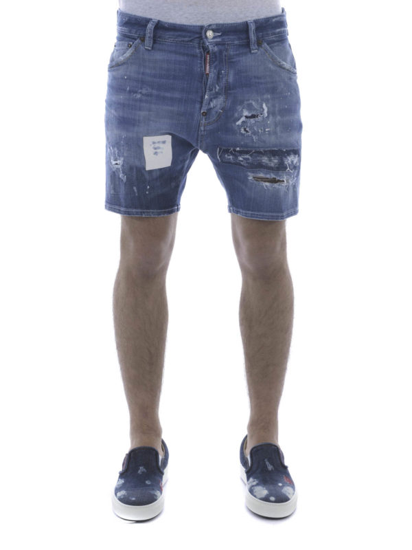 DSQUARED2: Trousers Shorts online - Distressed denim shorts