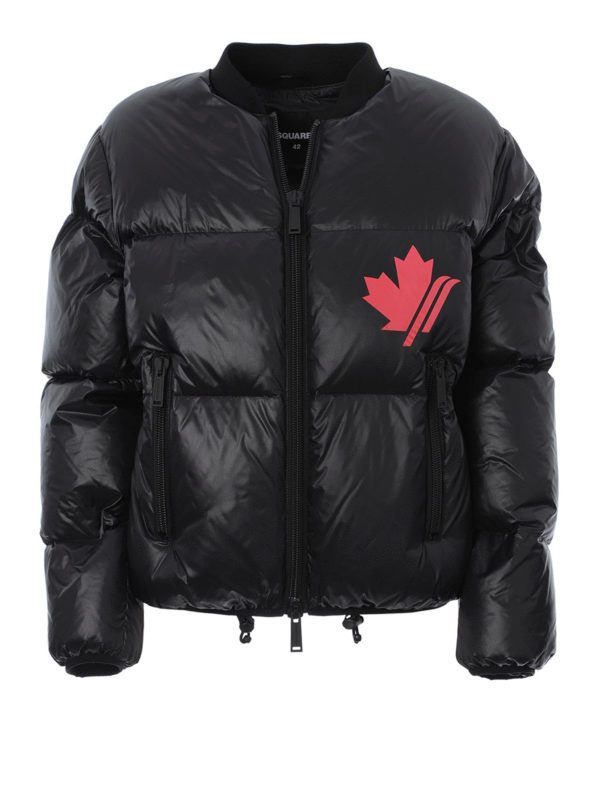 DSQUARED2: padded jackets - Logo and maple leaf print puffer jacket