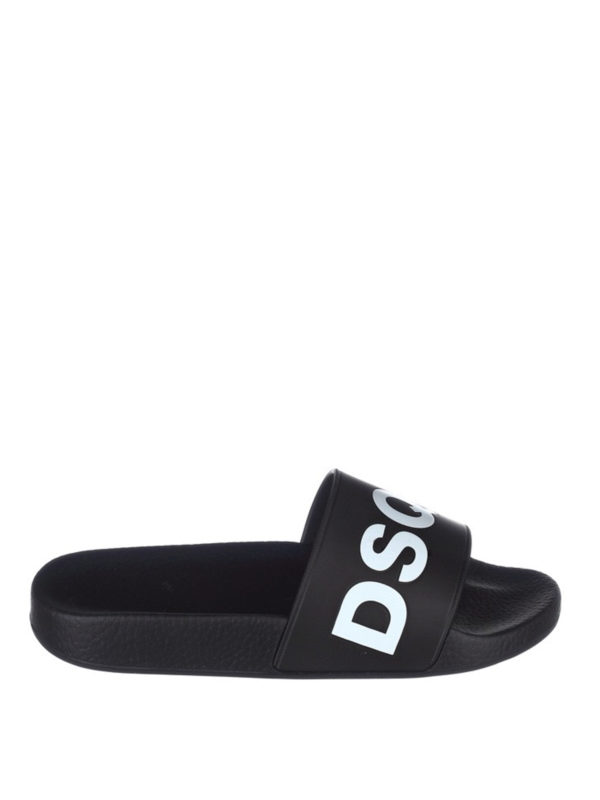 DSQUARED2: sandals - Logo black pool slide sandals