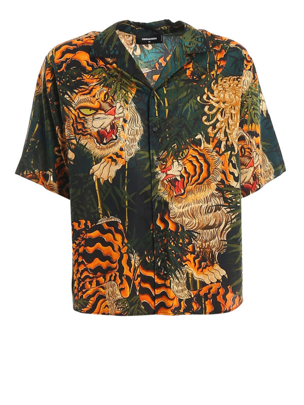 DSQUARED2: shirts - Tiger Bamboo printed poplin shirt