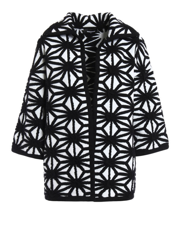 DSQUARED2: short coats - Embossed jersey wool blend coat