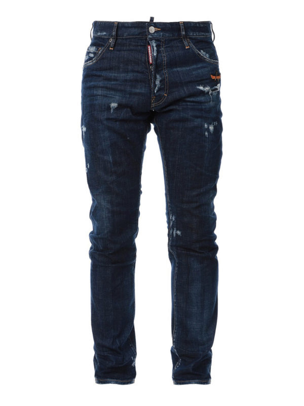 DSQUARED2: straight leg jeans - Canoe patch faded jeans