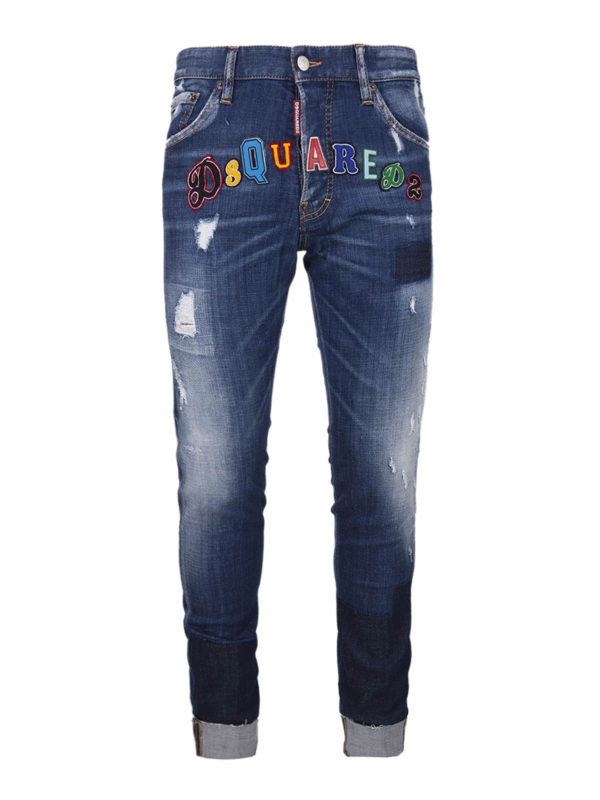 DSQUARED2: straight leg jeans - Cool Guy coloured logo patch jeans