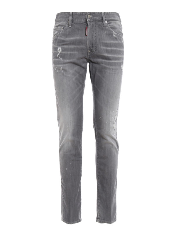 DSQUARED2: straight leg jeans - Cool Guy spotted grey jeans