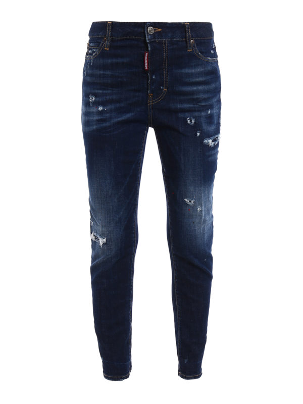 DSQUARED2: jeans dritti, a sigaretta - Jeans Londean con macchie vernice