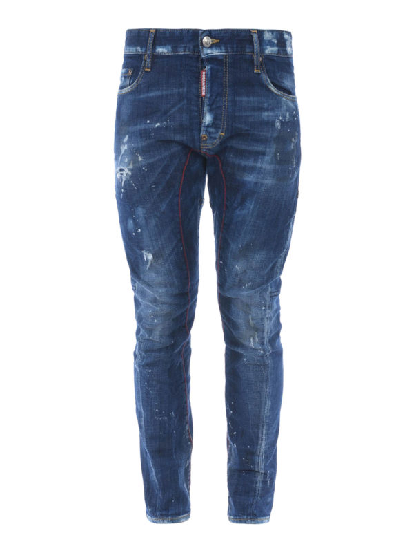 DSQUARED2: straight leg jeans - Tidy Biker jeans with red stitchings