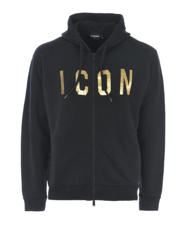 DSQUARED2: Felpe e maglie - Felpa con cappuccio e stampa Icon dorata