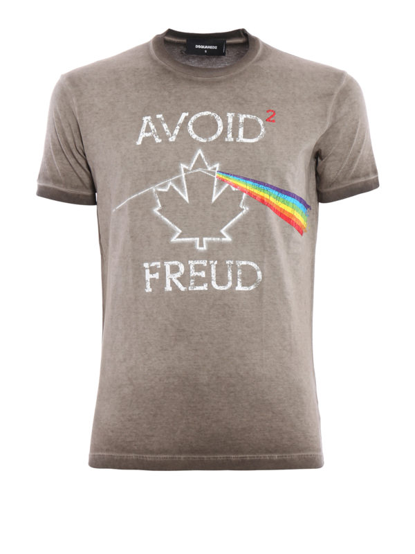 DSQUARED2: t-shirts - Avoid Freud print garment dyed Tee