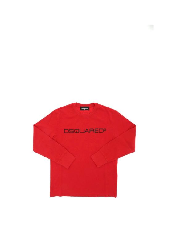 DSQUARED2: t-shirt - T-shirt rossa con logo nero