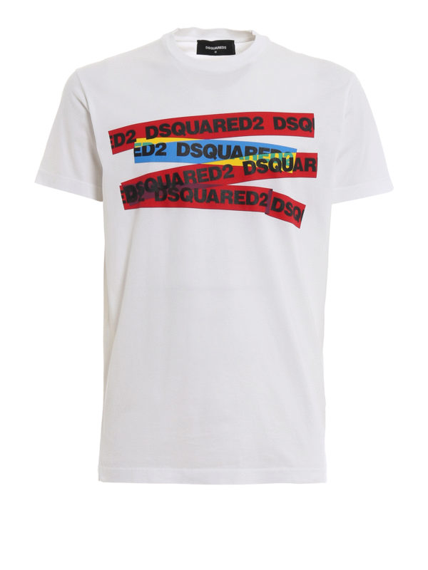 DSQUARED2: t-shirts - Coloured logo stripes basic T-shirt