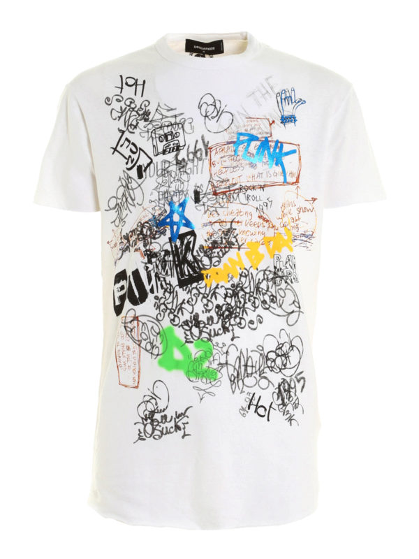 DSQUARED2: t-shirts - Graffiti print long T-shirt