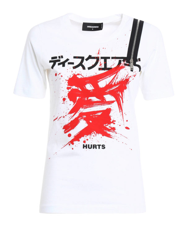 DSQUARED2: t-shirt - T-shirt stampa giapponese e zip