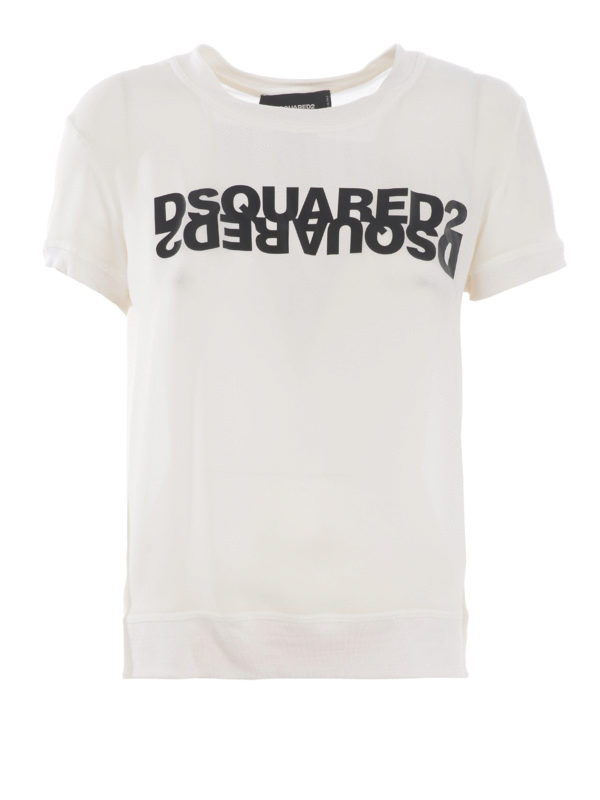 DSQUARED2: t-shirts - Logo lettering print silk T-shirt
