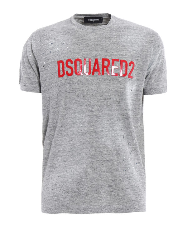 Dsquared2 Red rubberized logo stained T-shirt|S74GD0328S22742858M