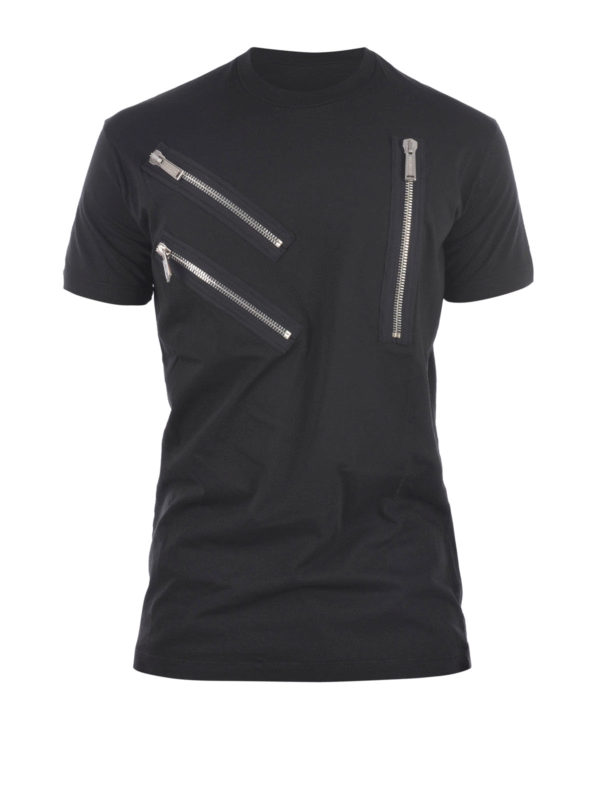 Dsquared2 Zip detailed cotton T-shirt - Black|S74GD0176S22427961