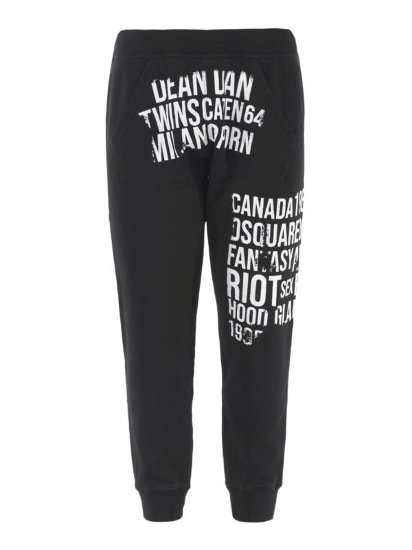 DSQUARED2: tracksuit bottoms - Printed black jogging pants
