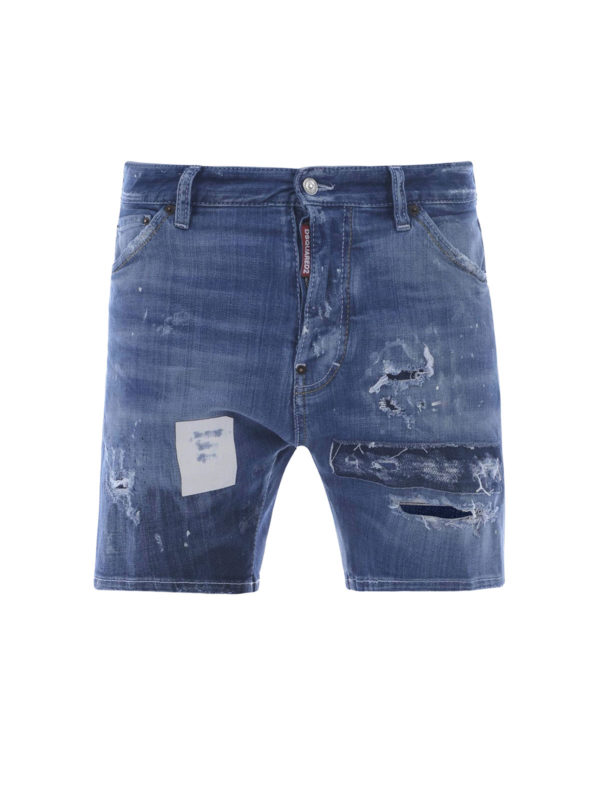 DSQUARED2: Trousers Shorts - Distressed denim shorts