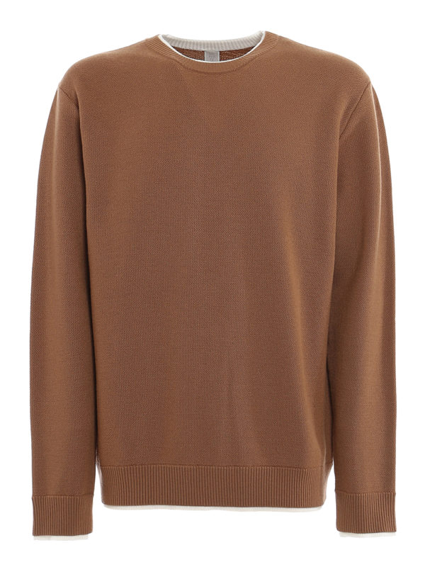 ELEVENTY: crew necks - Layered effect wool crewneck