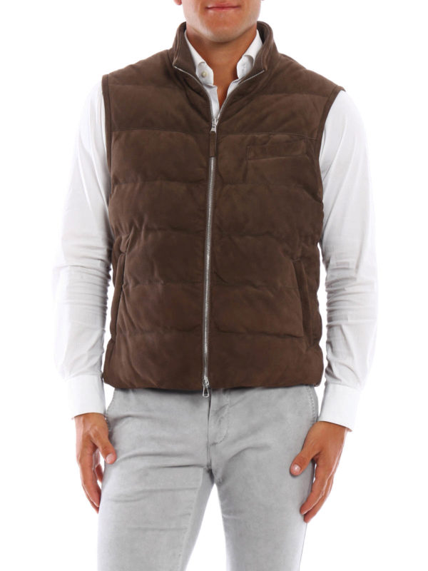 ELEVENTY: leather jacket online - Suede sleeveless jacket