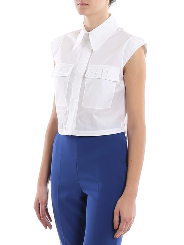 ELISABETTA FRANCHI buy online Logo embroidered pocket cropped cotton shirt