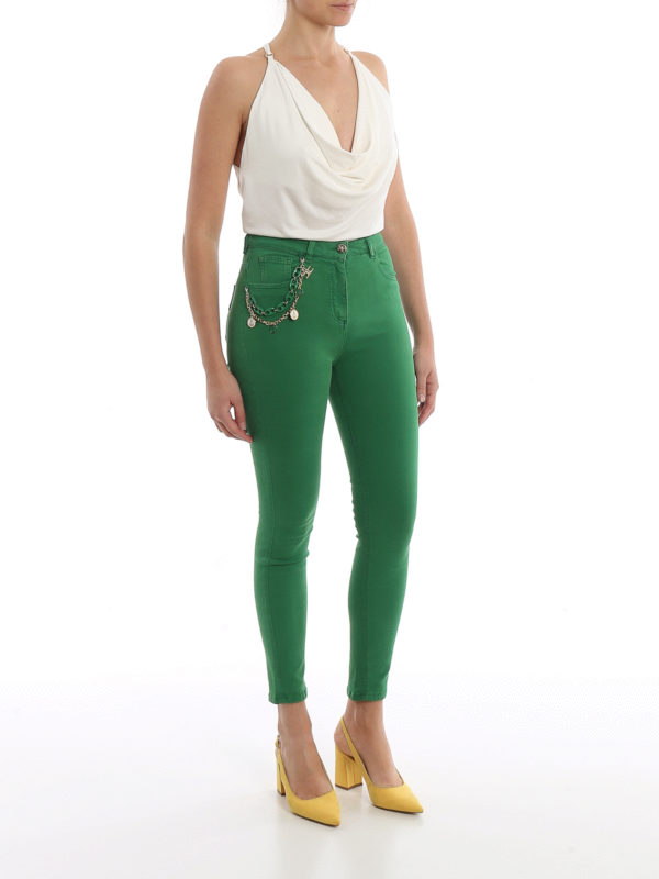 ELISABETTA FRANCHI: skinny jeans online - High waist superskinny emerald green jeans
