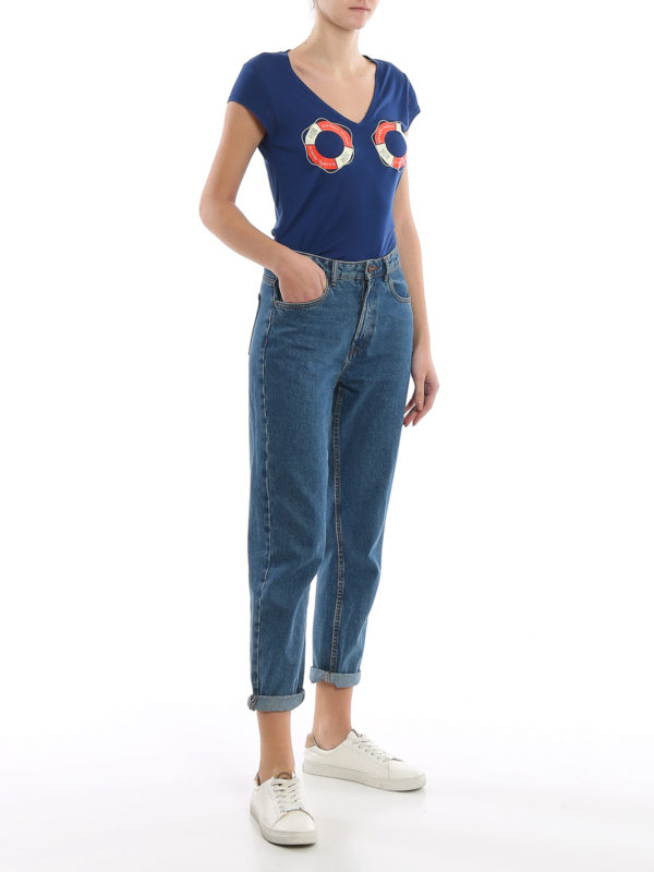 ELISABETTA FRANCHI: t-shirts online - Life preserver printed jersey T-shirt