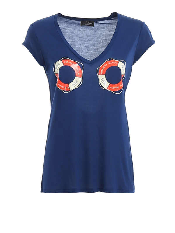 ELISABETTA FRANCHI: t-shirts - Life preserver printed jersey T-shirt