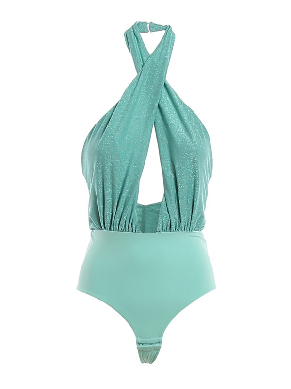 Elisabetta Franchi Aquamarine pleated bodysuit | BO20001E2Y04