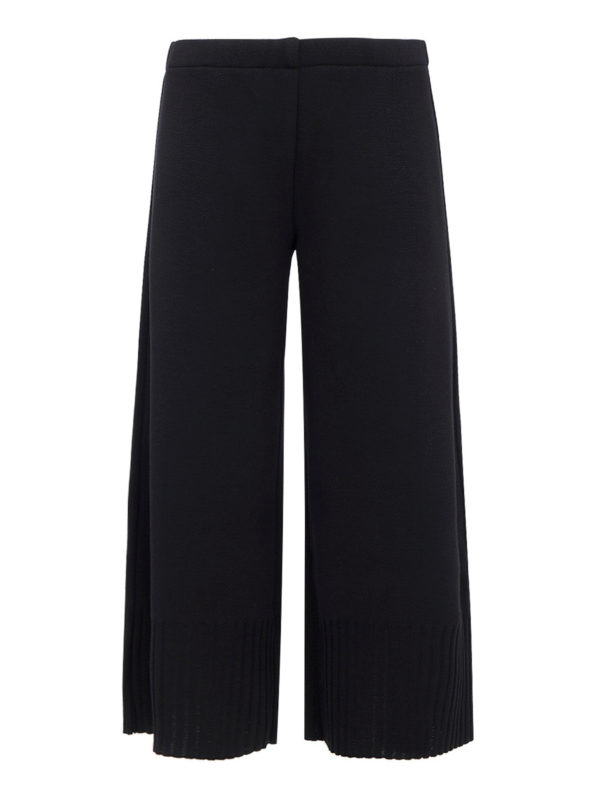 Ella Lago di Como: casual trousers - Ribbed hem wool culottes