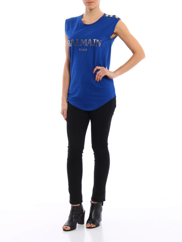 Top decorato in cotone shop online: Balmain