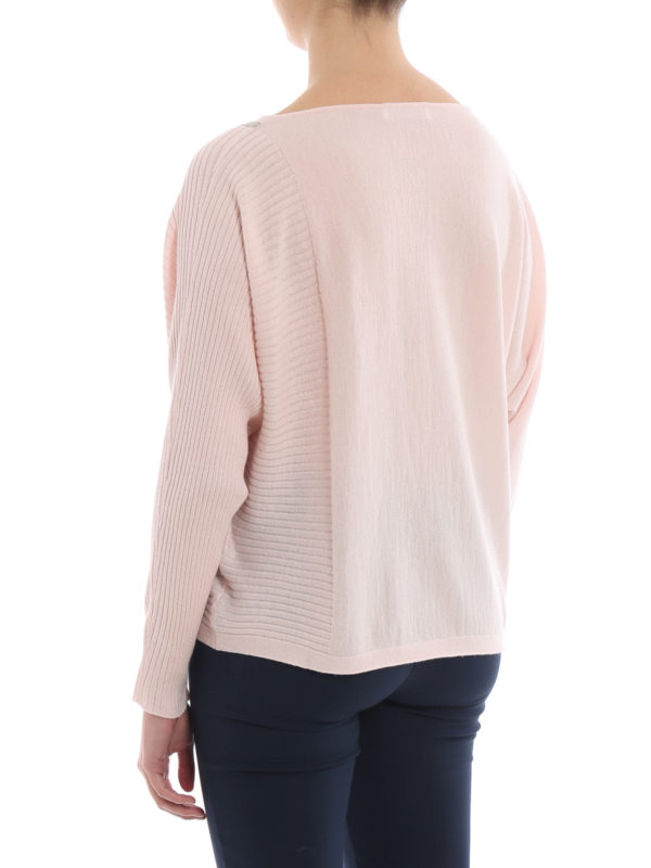 Boat necks Fabiana Filippi - Embellished pink merino and cotton sweater ...