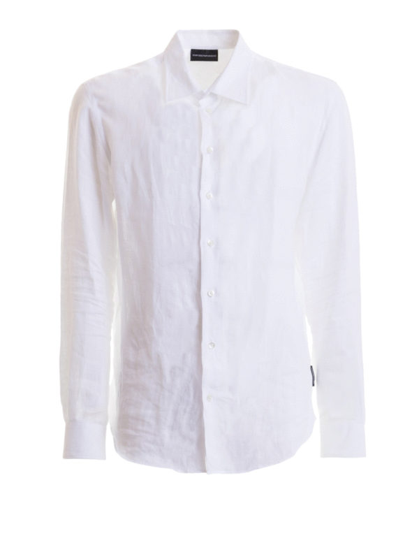 EMPORIO ARMANI: shirts - White linen shirt