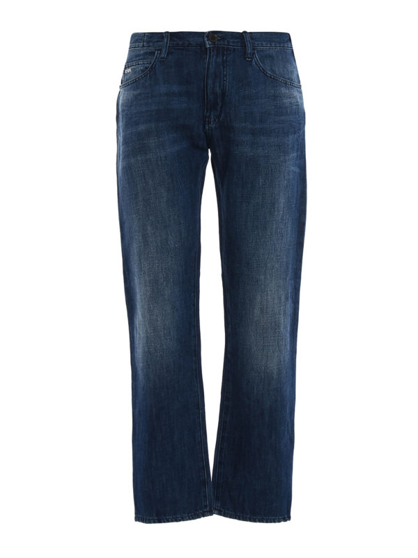 Straight leg jeans Emporio Armani - Dark wash cotton and linen jeans ...
