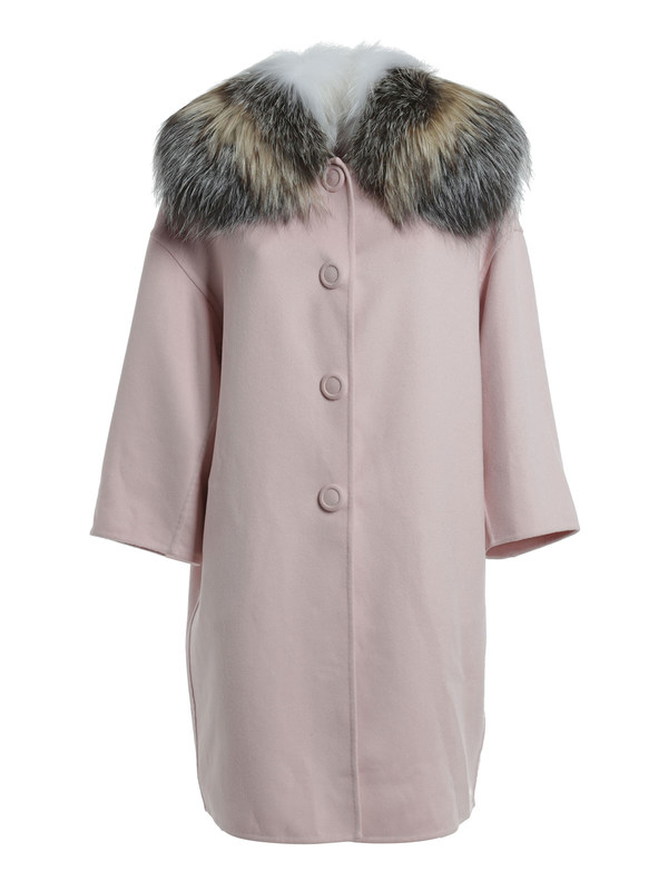 ERMANNO SCERVINO: knee length coats - Coat with fox fur collar coat