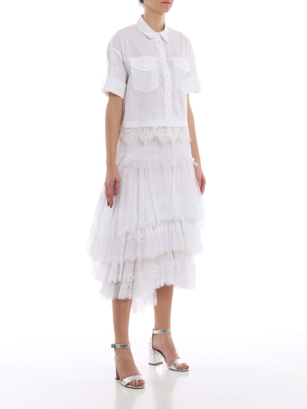 Ermanno Scervino Gonna a balze asimmetrica in organza e pizzo