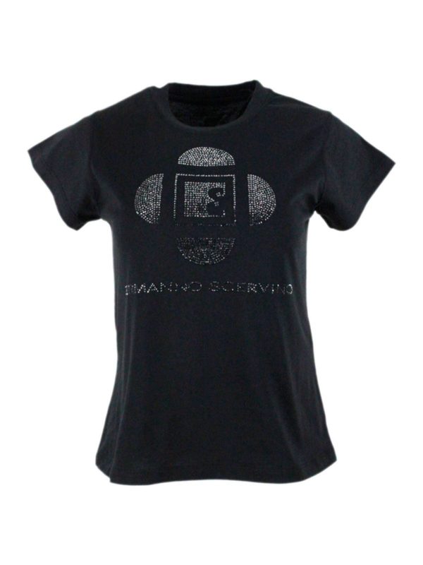 ERMANNO SCERVINO: t-shirts - Rhinestones T-shirt in black