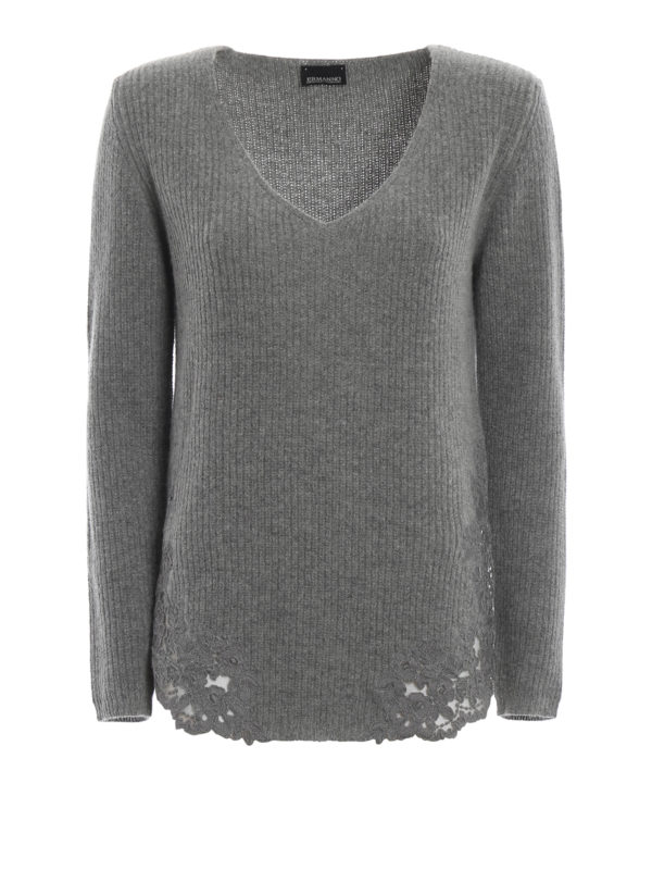 ERMANNO SCERVINO: Strickpullover mit V-Ausschnitt - V-Pullover - Grau