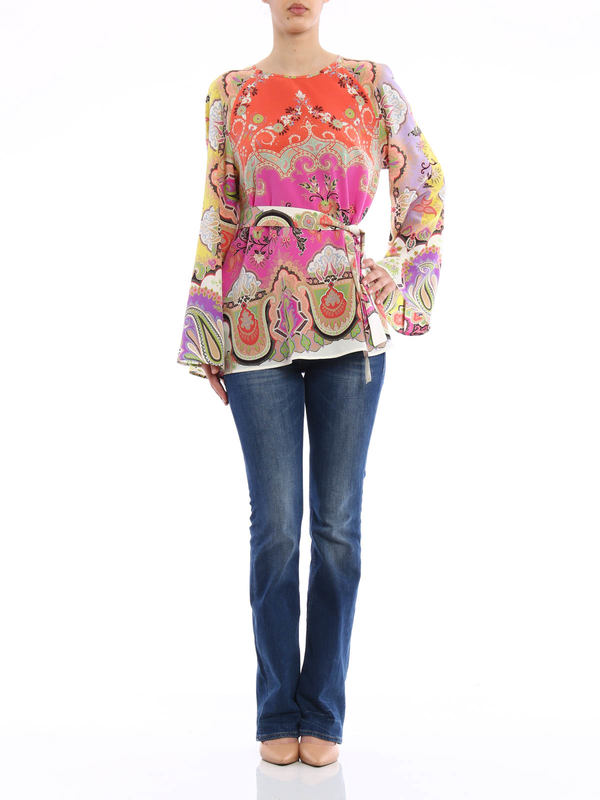 ETRO: tunics online - Belted silk tunic
