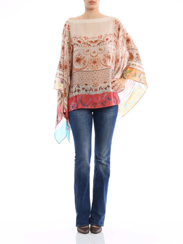 ETRO: tunics online - Sheer silk poncho