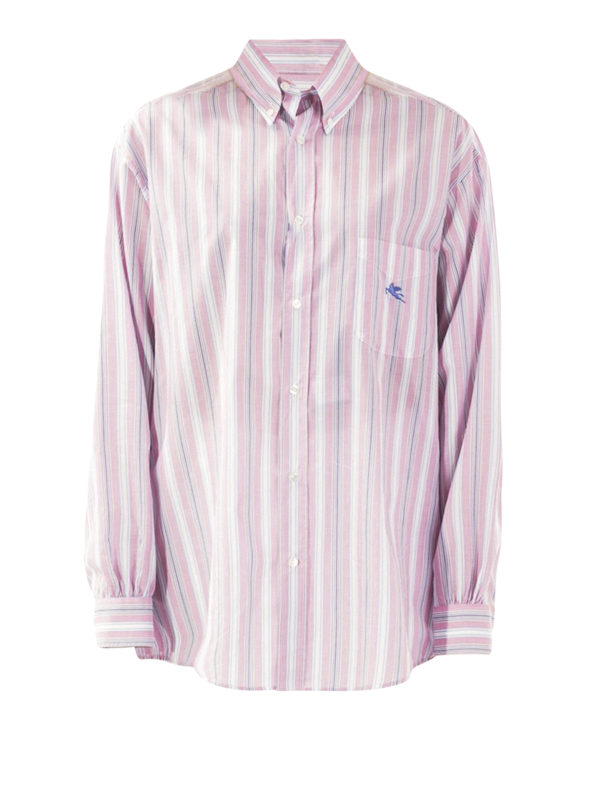 ETRO: shirts - Pink striped cotton poplin shirt