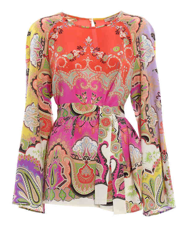 ETRO: tunics - Belted silk tunic