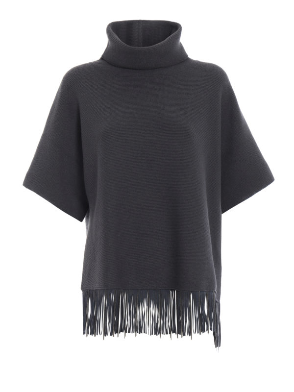 FABIANA FILIPPI: Turtlenecks & Polo necks - Suede fringe  cashmere and silk blend sweater